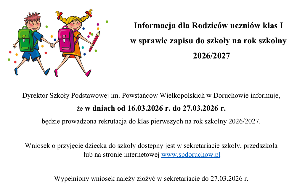 Informacja dla Rodziców uczniów klas I